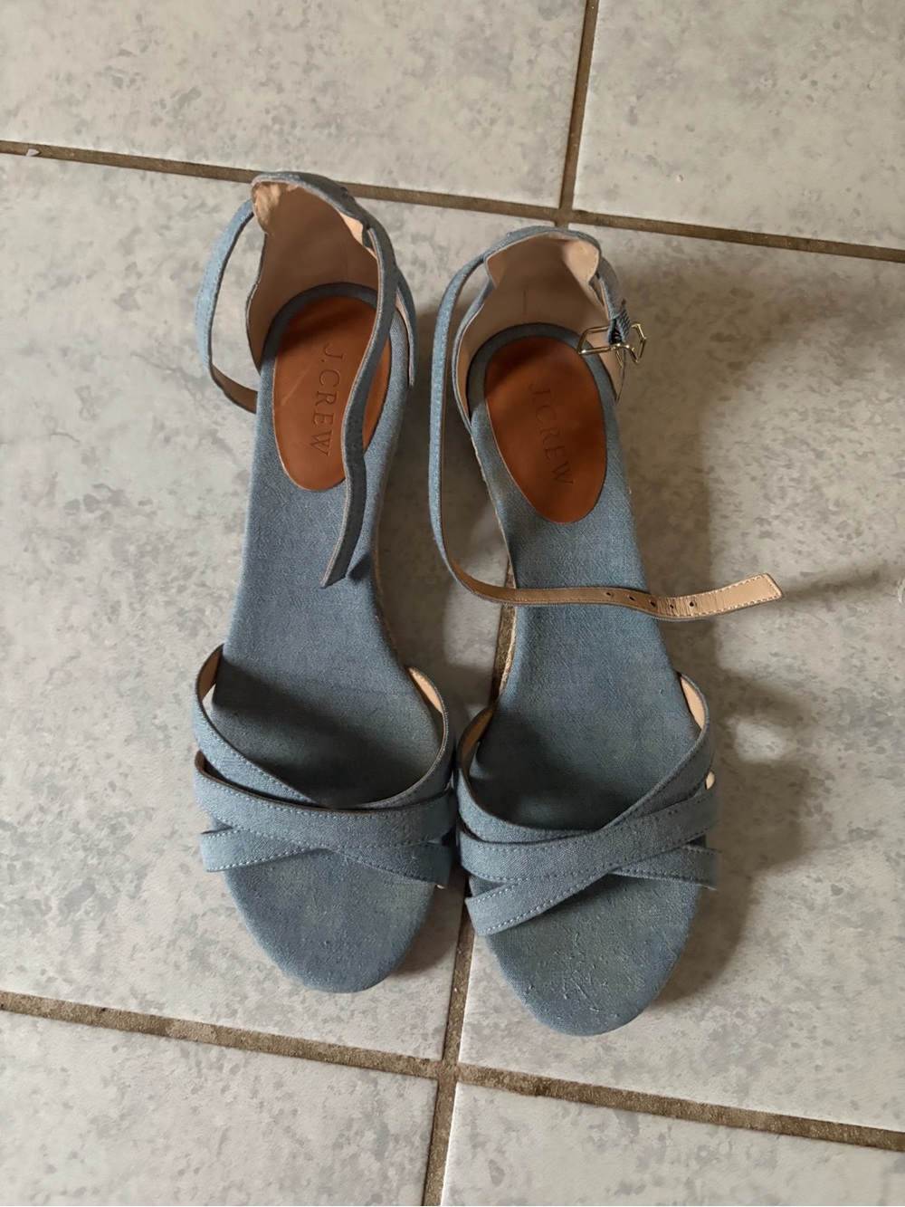 J. Crew Light Blue Suede Ankle-Strap Sandals